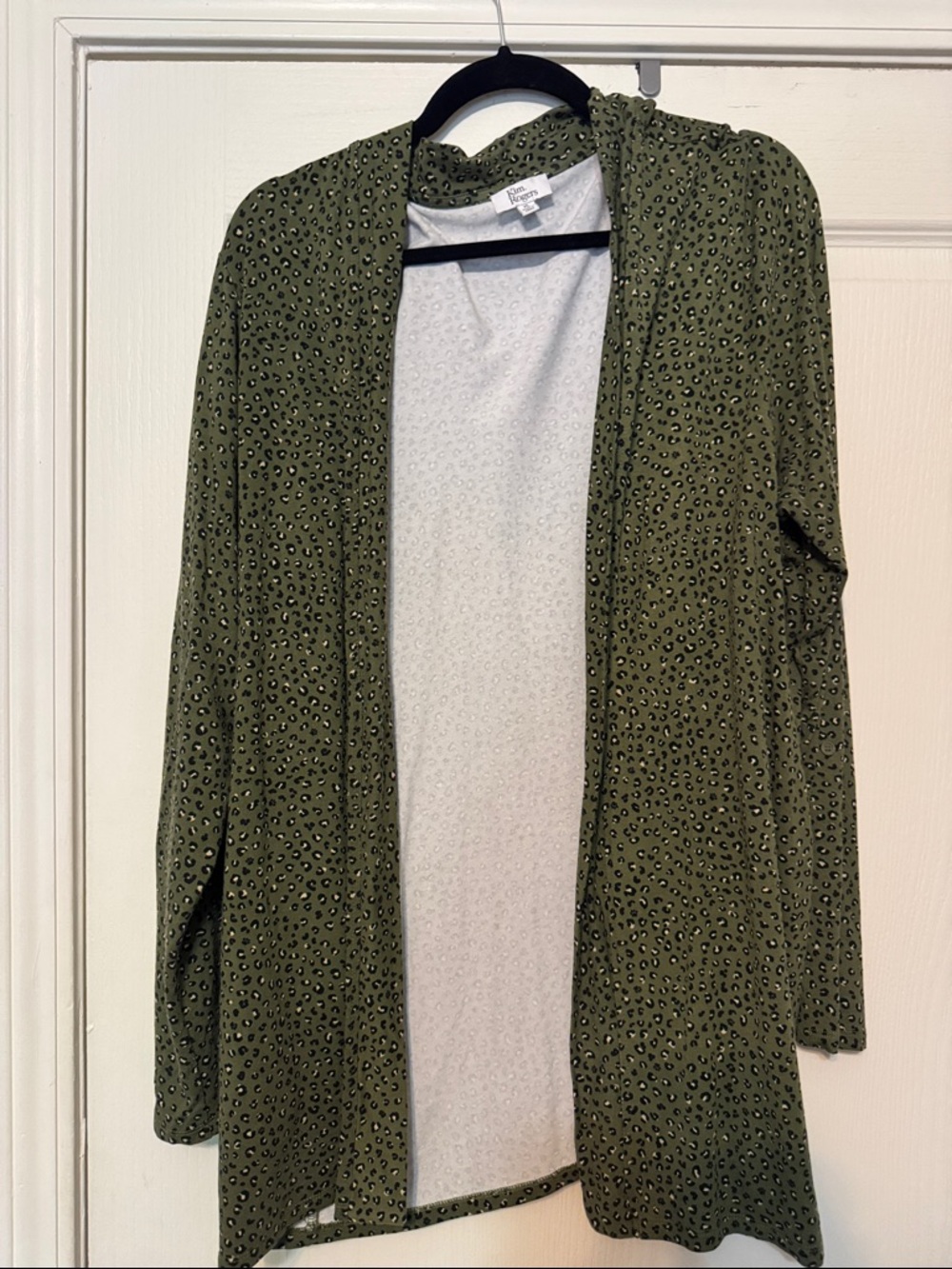 Kim Rogers Olive Green Leopard Print Cardigan